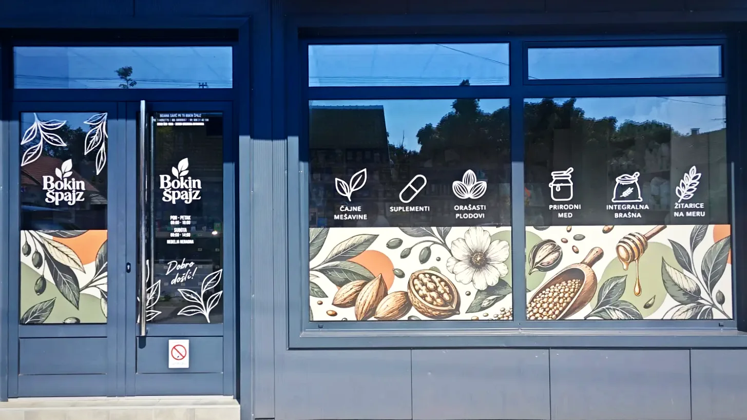 Brendiranje izloga, prodavnica zdrave hrane Bokin Špajz